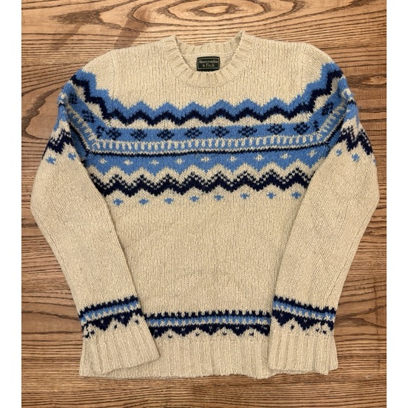Abercrombie & Fitch Men's Small Fair Isle Woole Blend Crewneck Knit Sweater - Picture 1 of 5